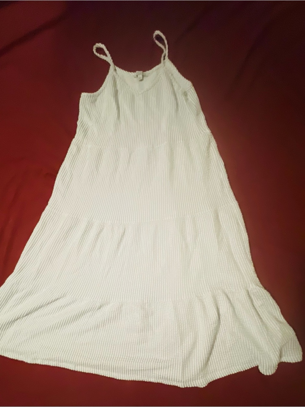 Green Envelope White Tiered Spaghetti Strap Midi Dress